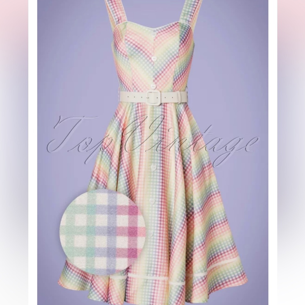 💛SOLD💛Like New Voodoo Vixen Rainbow Gingham Trixie Pinup Dress: M
